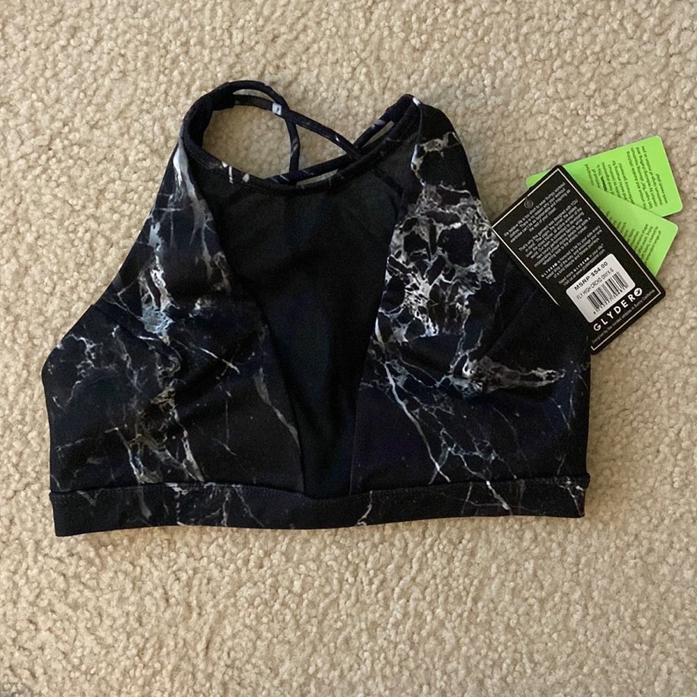 NWT Glyder Apparel Fly High Cracked low impact sports bra - onyx color